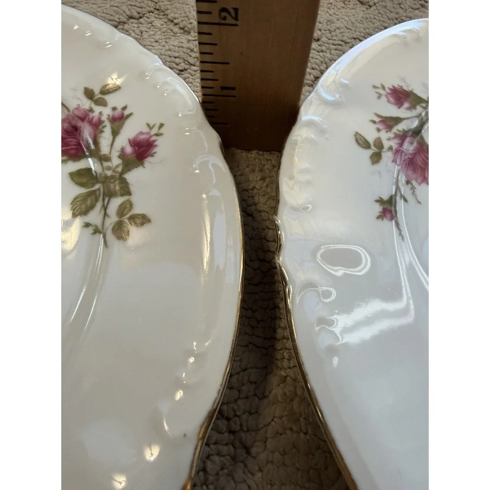 Royal Rose Fine China Japan Gold Trim Mossy Rose Dinner Plates
